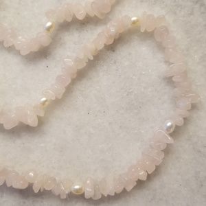 handmade Jewelry - Rose Quartz and Pearl Necklace 36 inches handmade Jewelry - Rose Quartz and Pearl Necklace 36 inches